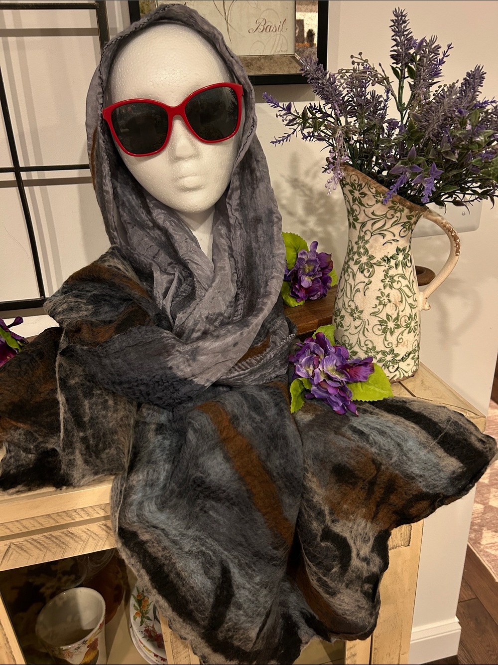 Gray & Brown Patterned Women's Scarf Wrap by